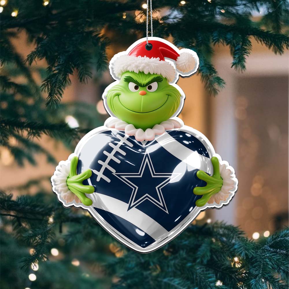 Sportswearmerch Dallas Cowboys NFL The Grinch x Christmas Acrylic Ornament Gift For Fan