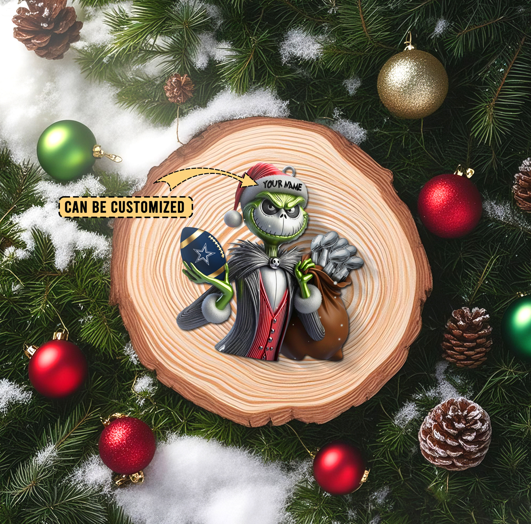 Sportswearmerch Dallas Cowboys NFL The Grinch x Jack x Christmas Acrylic Ornament Gift For Fan