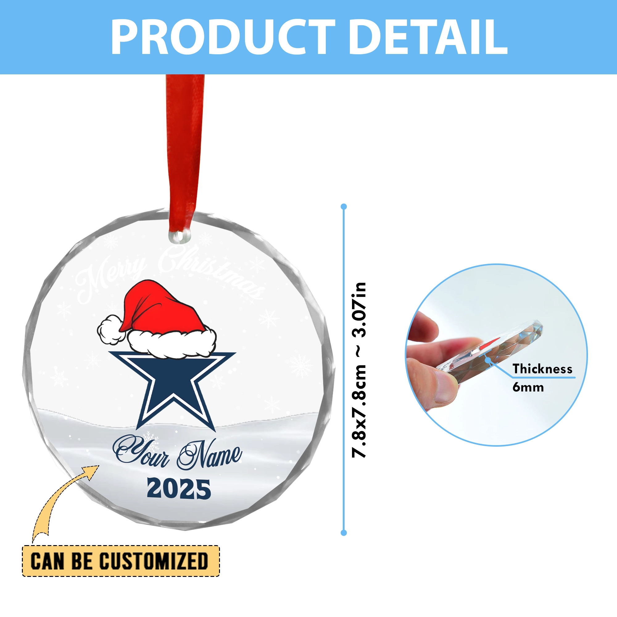 Sportswearmerch Dallas Cowboys NFL x Christmas Glass Ornament Gift For Fan