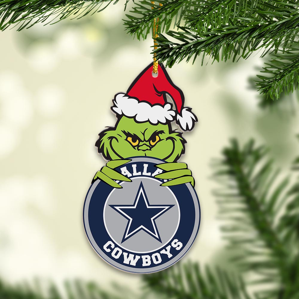 Sportswearmerch Dallas Cowboys NFL x Grinch Christmas Acrylic Ornament For Fans