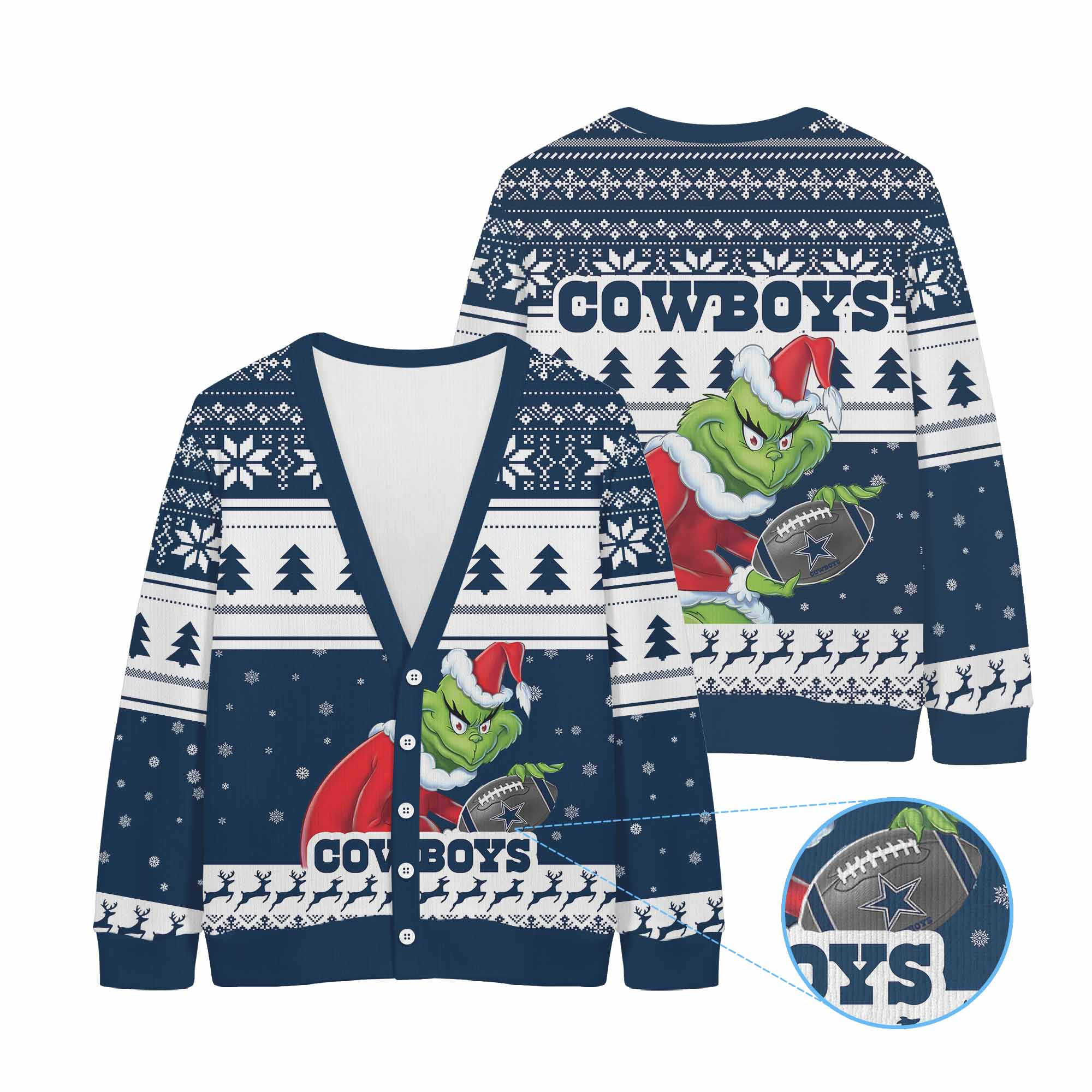 Sportswearmerch Dallas Cowboys NFL x Grinch Christmas Cardigan For Fan