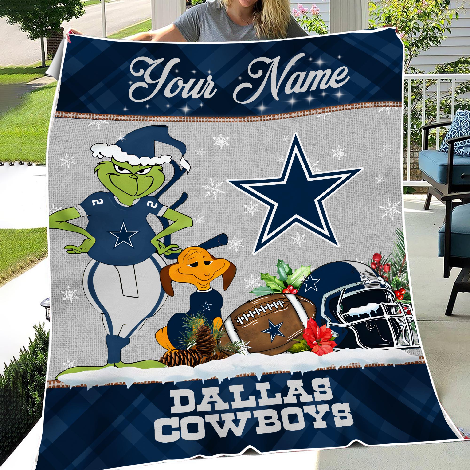 Sportswearmerch Dallas Cowboys NFL x Grinch Christmas Fleece Blanket For Fan