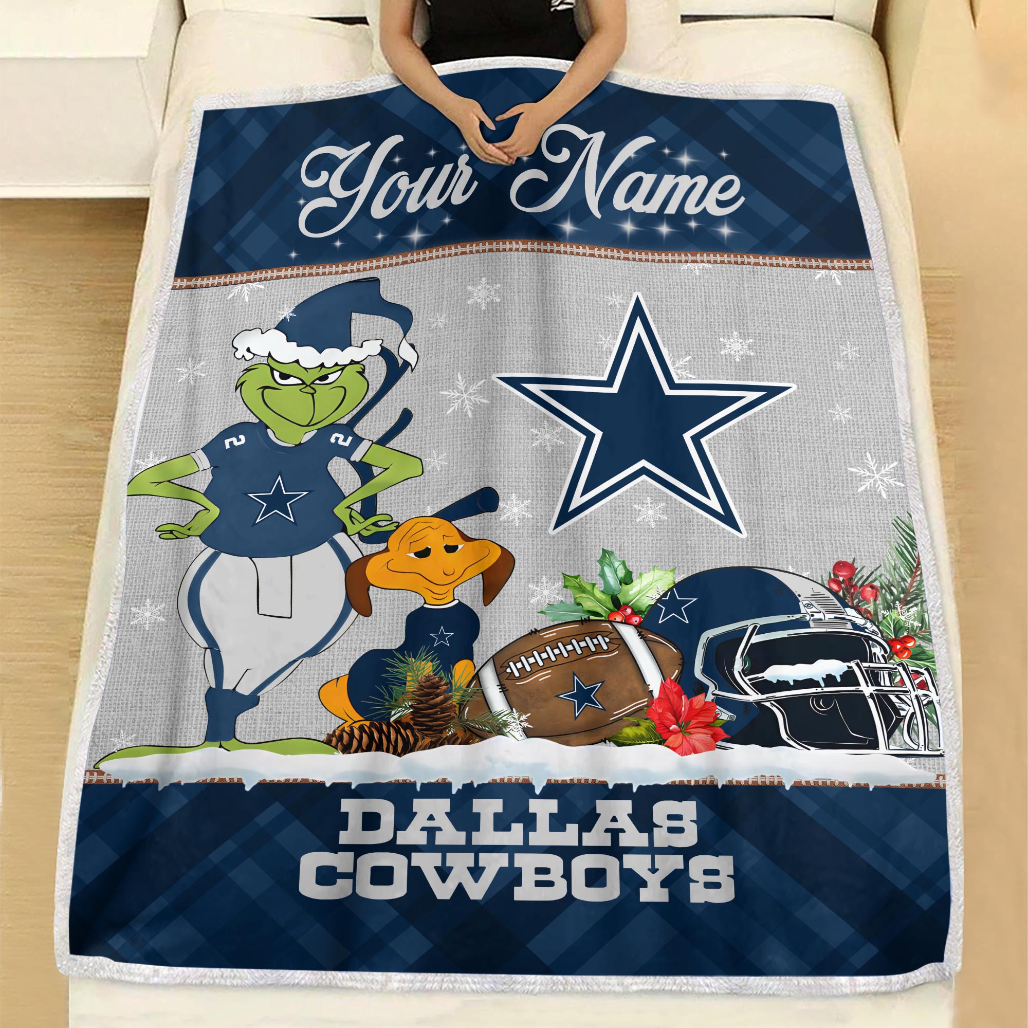 Sportswearmerch Dallas Cowboys NFL x Grinch Christmas Fleece Blanket For Fan