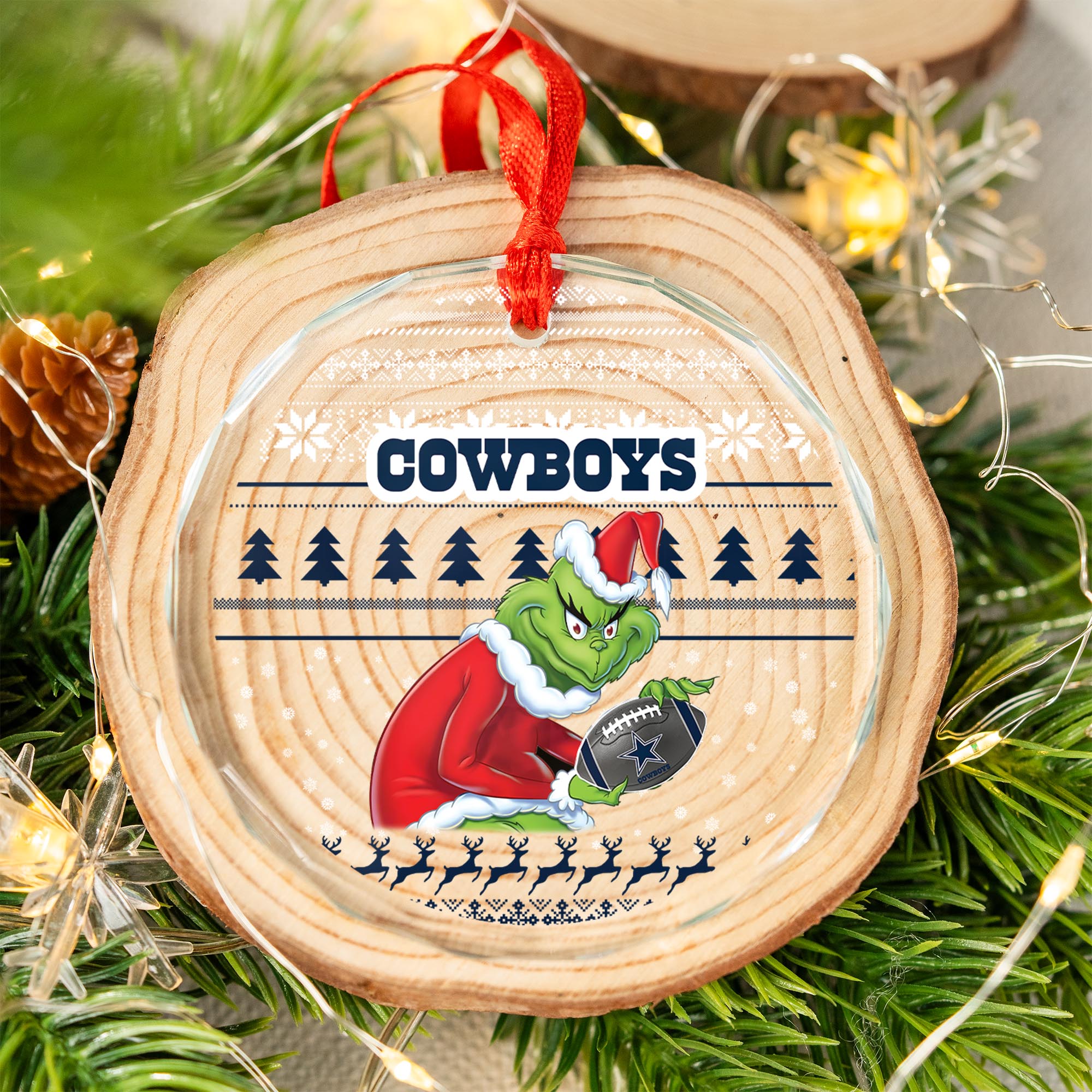 Sportswearmerch Dallas Cowboys NFL x Grinch Christmas Glass OrnamentC For Fans