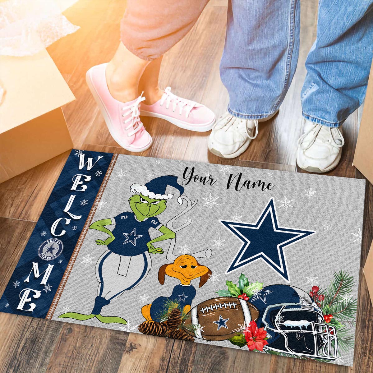 Sportswearmerch Dallas Cowboys NFL x Grinch Christmas Welcome Football Doormat For Fan