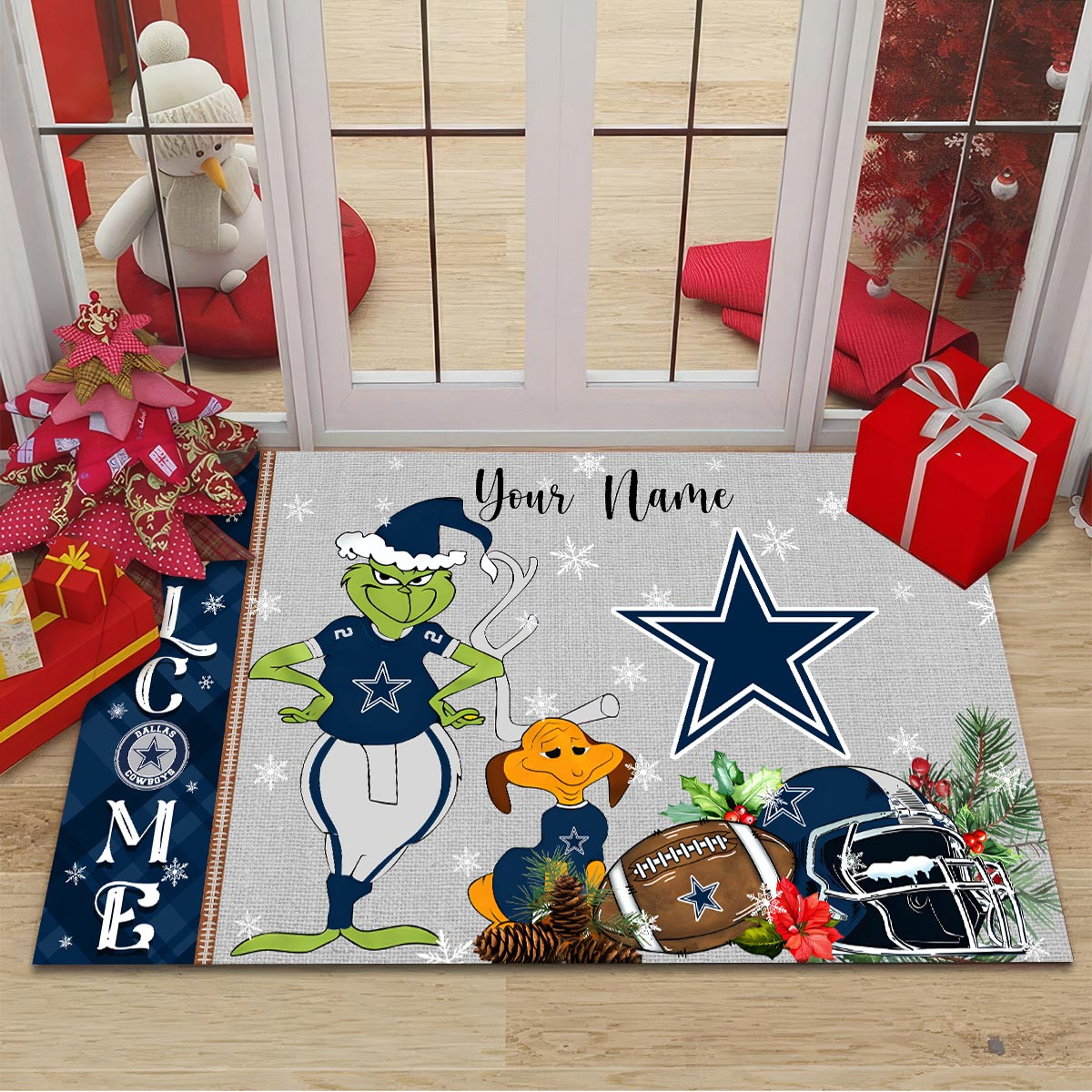 Sportswearmerch Dallas Cowboys NFL x Grinch Christmas Welcome Football Doormat For Fan
