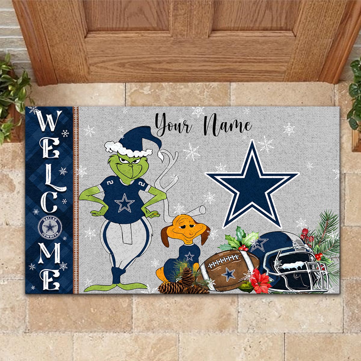 Sportswearmerch Dallas Cowboys NFL x Grinch Christmas Welcome Football Doormat For Fan