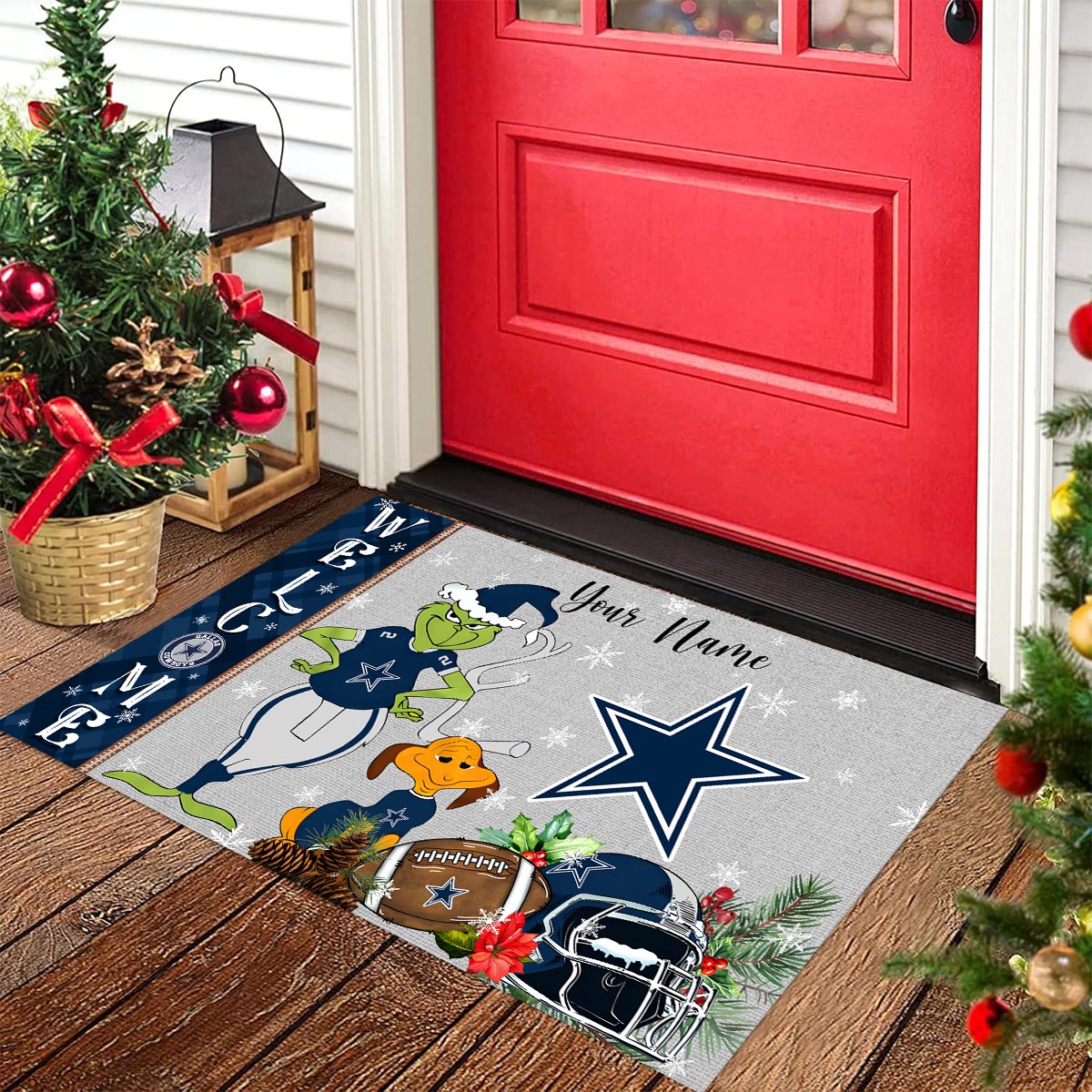 Sportswearmerch Dallas Cowboys NFL x Grinch Christmas Welcome Football Doormat For Fan
