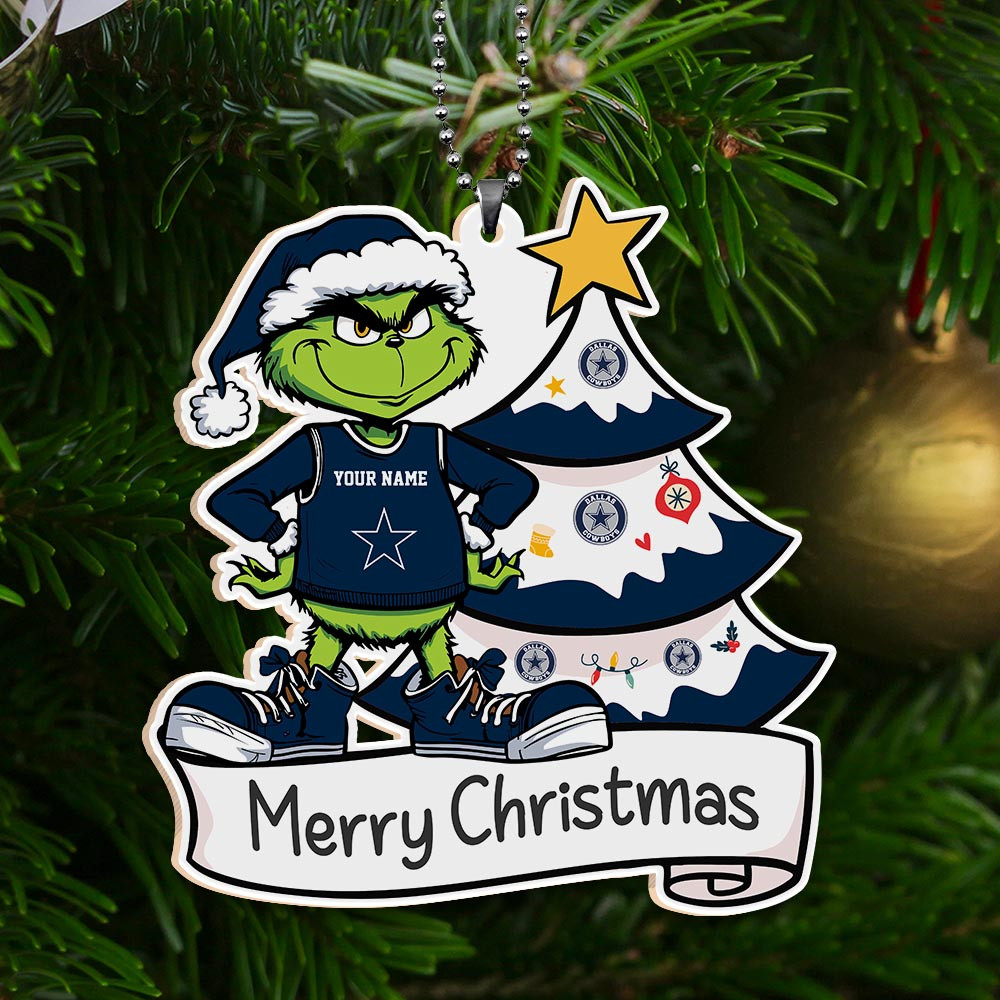 Sportswearmerch Dallas Cowboys NFL x Grinch Merry Christmas Acrylic Ornament For Fans