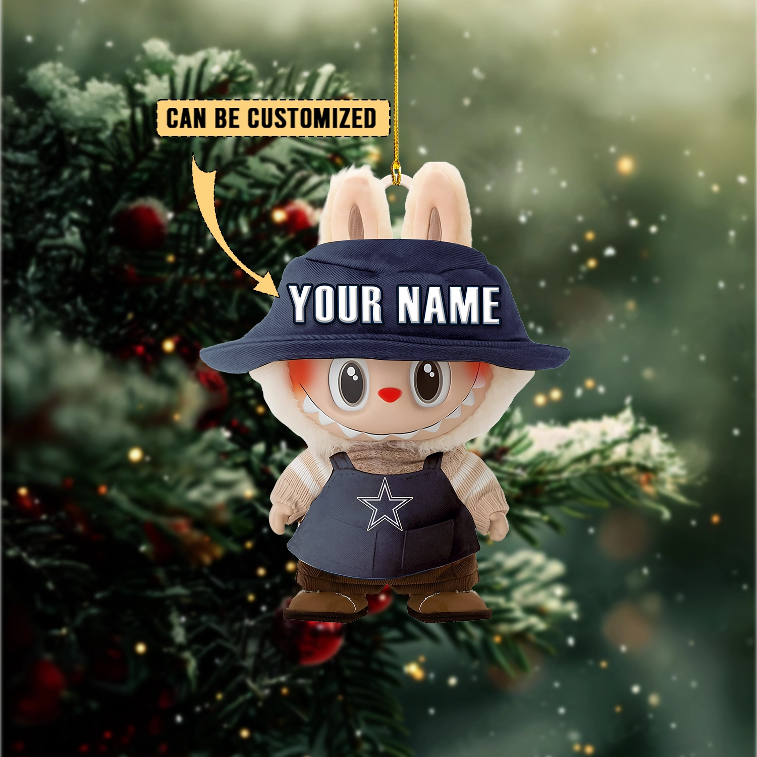 Sportswearmerch Dallas Cowboys NFL x Labubu Christmas Personalized Acrylic Ornament Gift For Fans