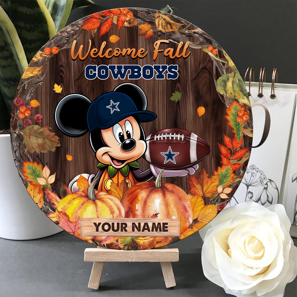 Sportswearmerch Dallas Cowboys NFL x Mickey Round Wooden Sign For Fan