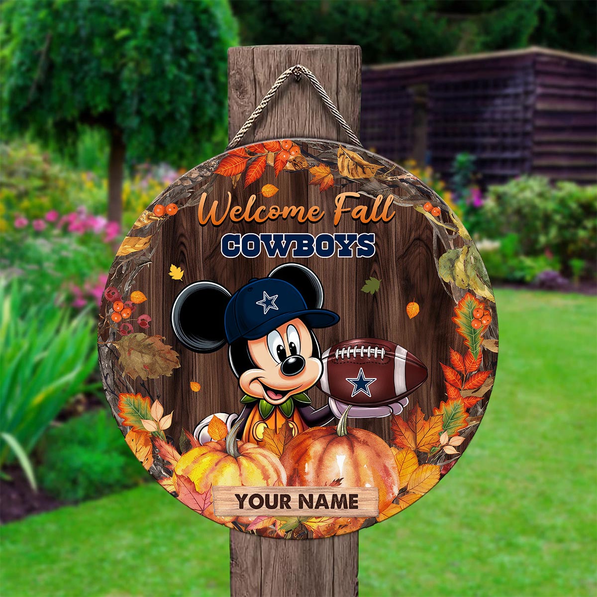 Sportswearmerch Dallas Cowboys NFL x Mickey Round Wooden Sign For Fan