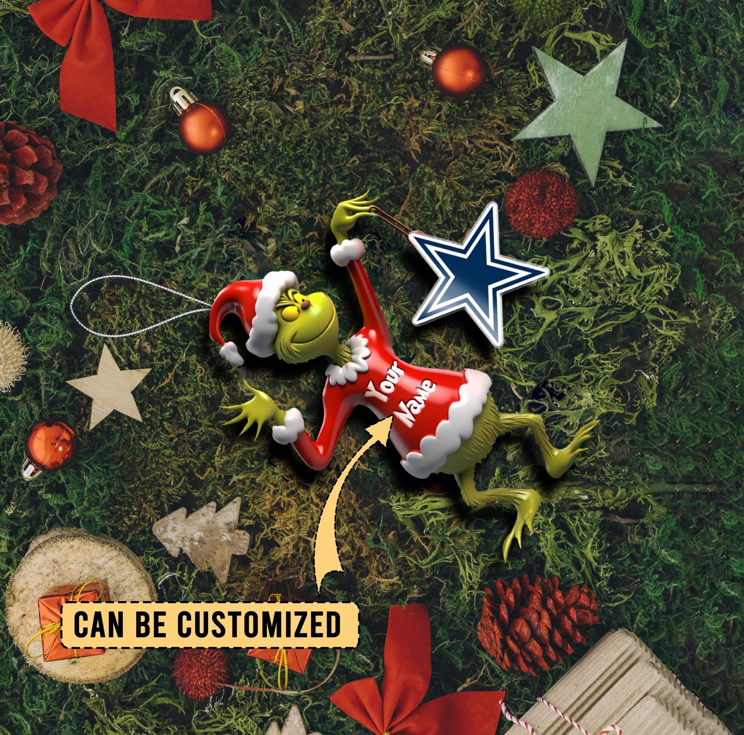 Sportswearmerch Dallas Cowboys NFL x The Grinch Acrylic Ornament Gift For Fans