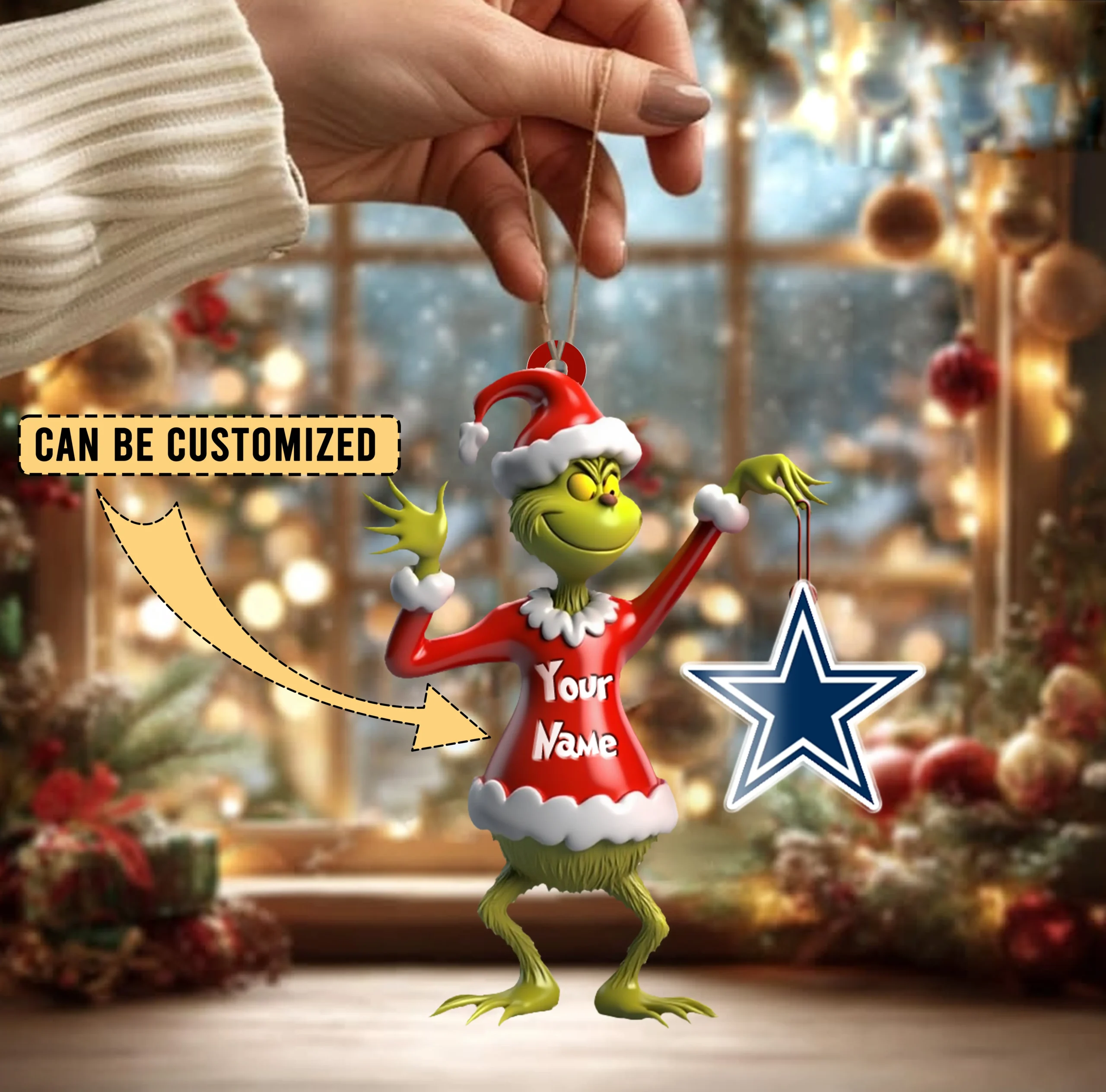 Sportswearmerch Dallas Cowboys NFL x The Grinch Acrylic Ornament Gift For Fans