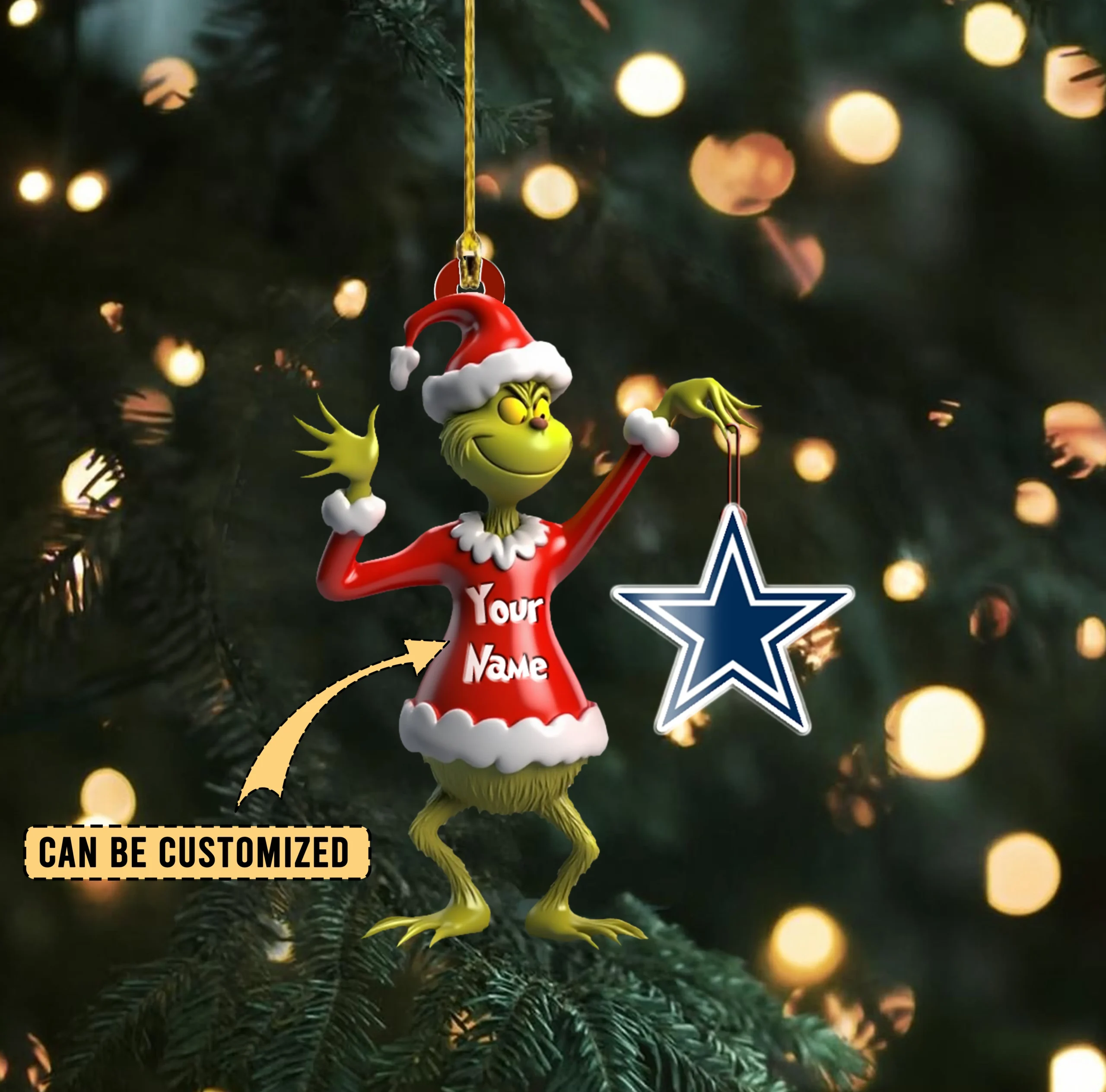 Sportswearmerch Dallas Cowboys NFL x The Grinch Acrylic Ornament Gift For Fans