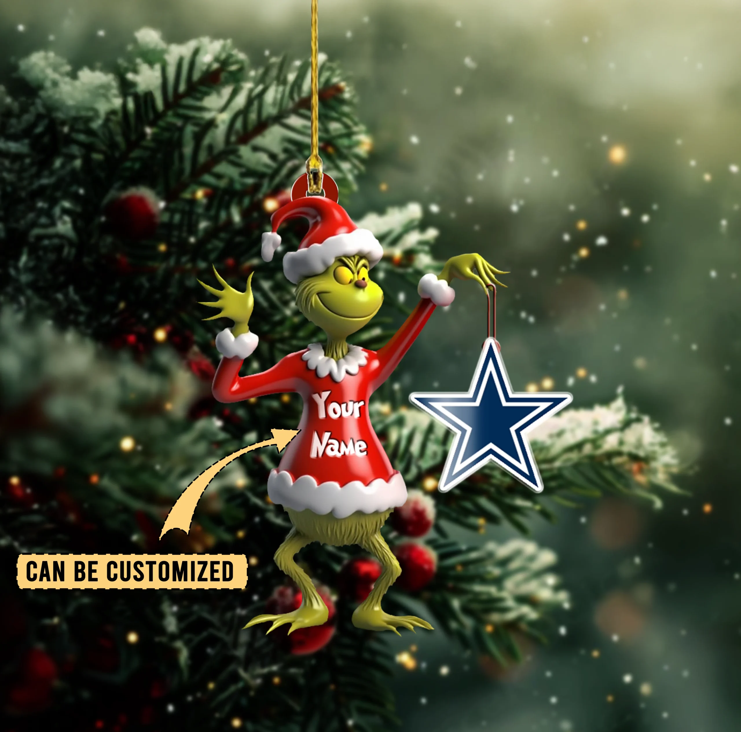 Sportswearmerch Dallas Cowboys NFL x The Grinch Acrylic Ornament Gift For Fans
