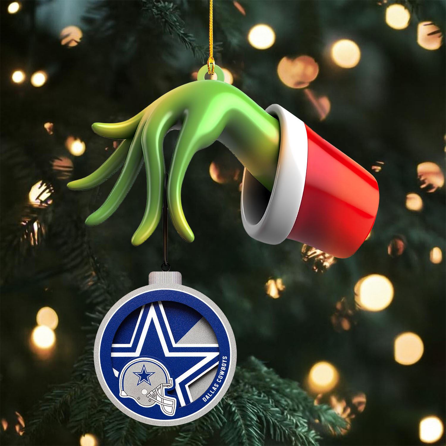 Sportswearmerch Dallas Cowboys NFL x The Grinch Christmas Acrylic Mix Wooden Ornament Gift For Fans