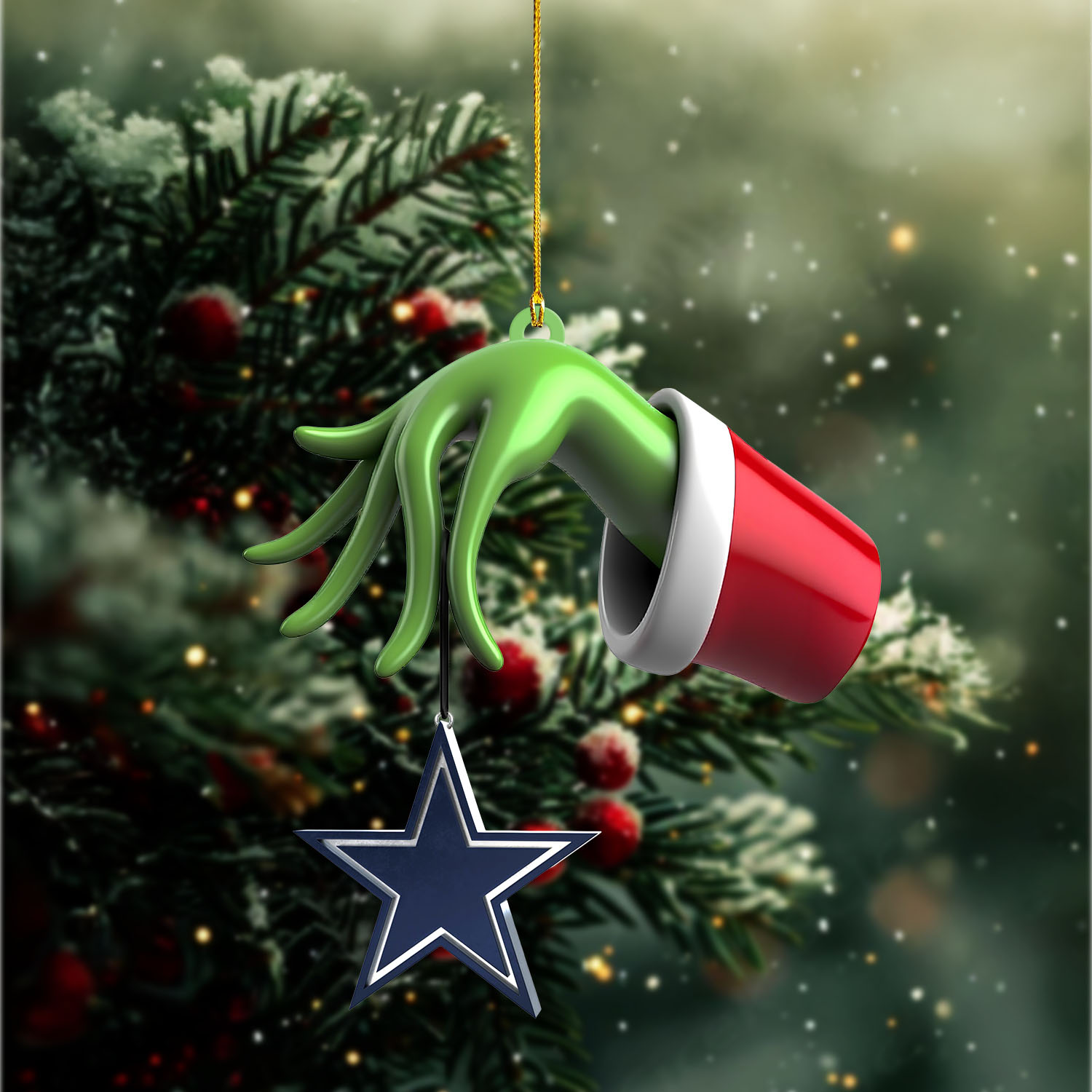Sportswearmerch Dallas Cowboys NFL x The Grinch Christmas Acrylic Mix Wooden Ornament Gift For Fans