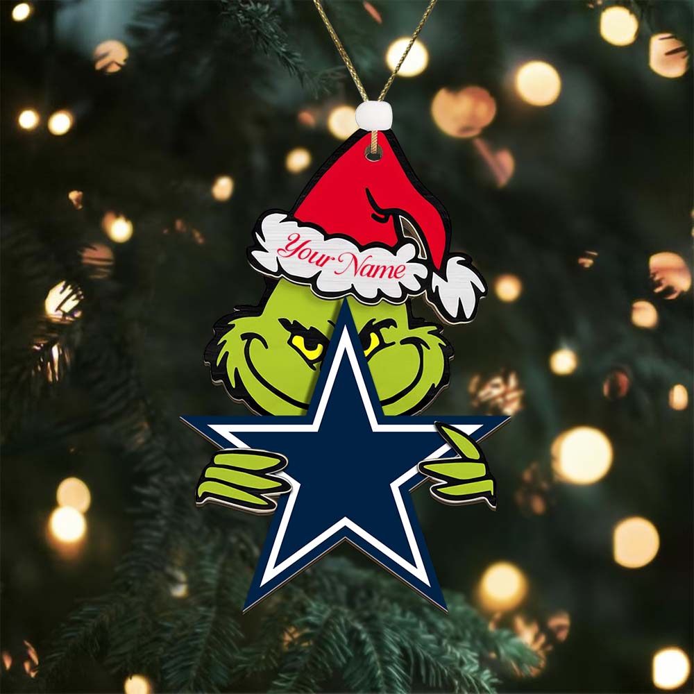 Sportswearmerch Dallas Cowboys NFL x The Grinch Christmas Acrylic Ornament Gift For Fans