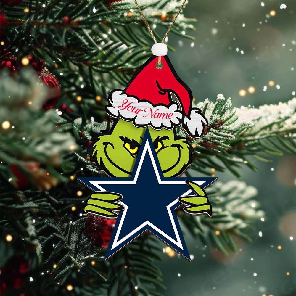 Sportswearmerch Dallas Cowboys NFL x The Grinch Christmas Acrylic Ornament Gift For Fans