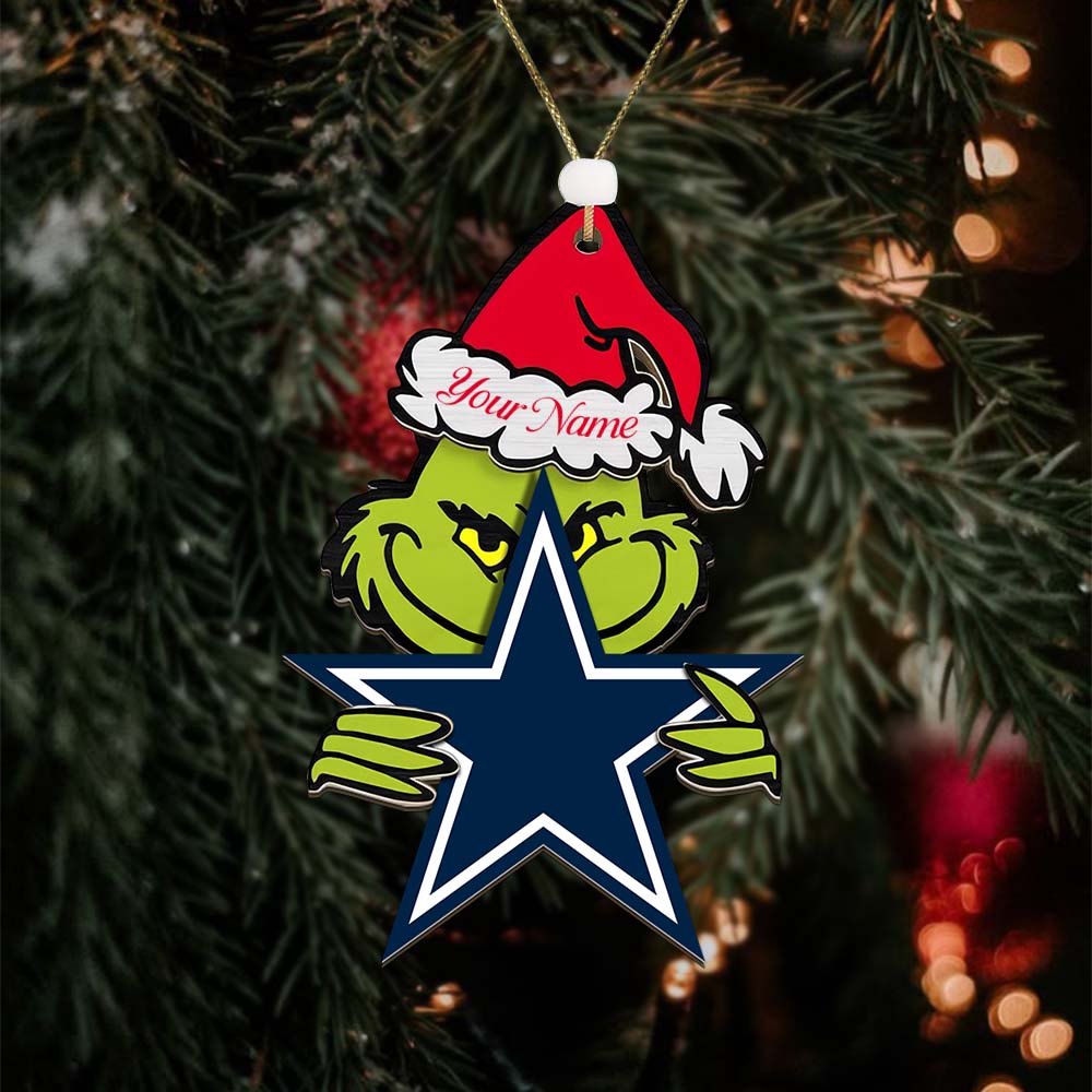 Sportswearmerch Dallas Cowboys NFL x The Grinch Christmas Acrylic Ornament Gift For Fans