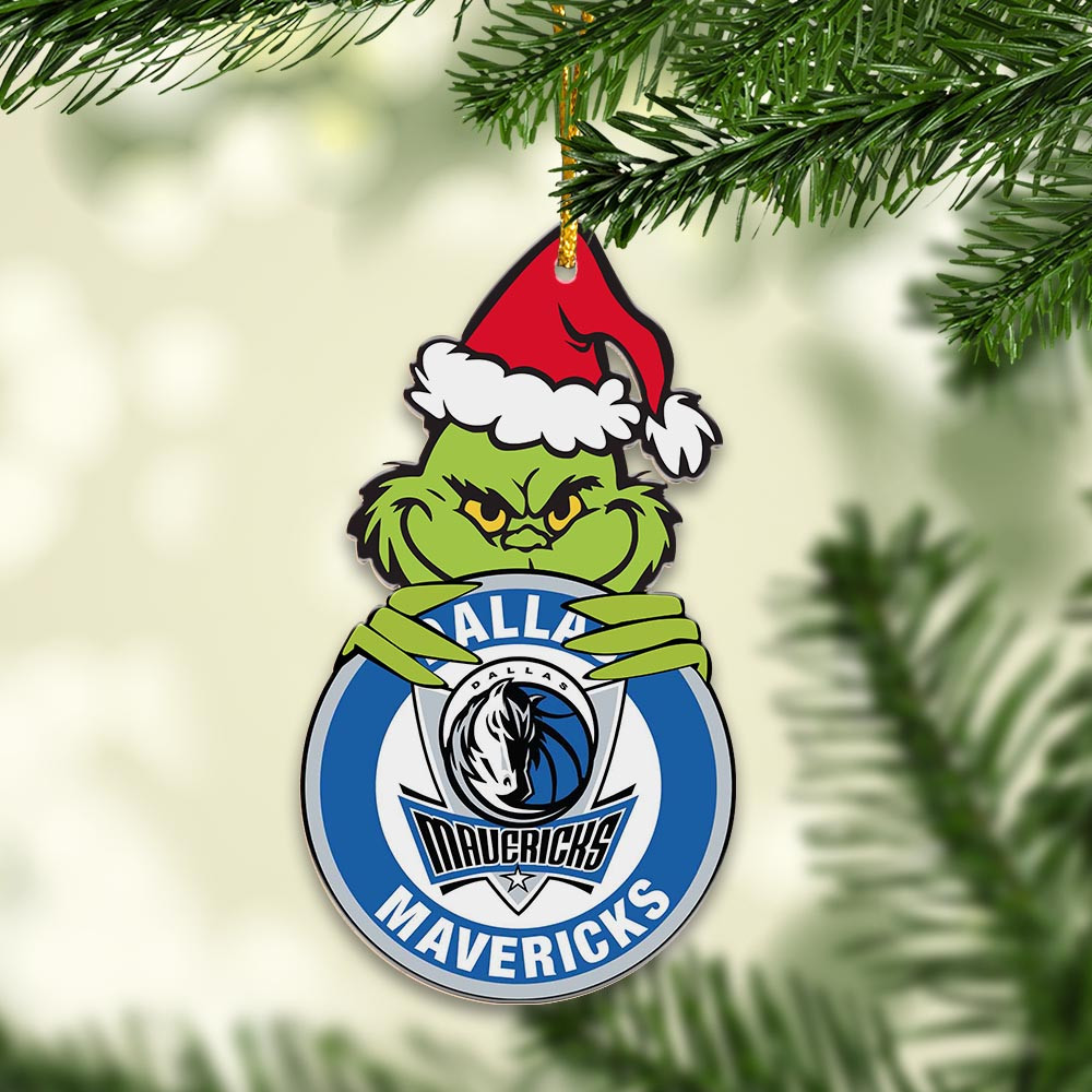 Sportswearmerch Dallas Mavericks NBA x Grinch Christmas Acrylic Ornament For Fans
