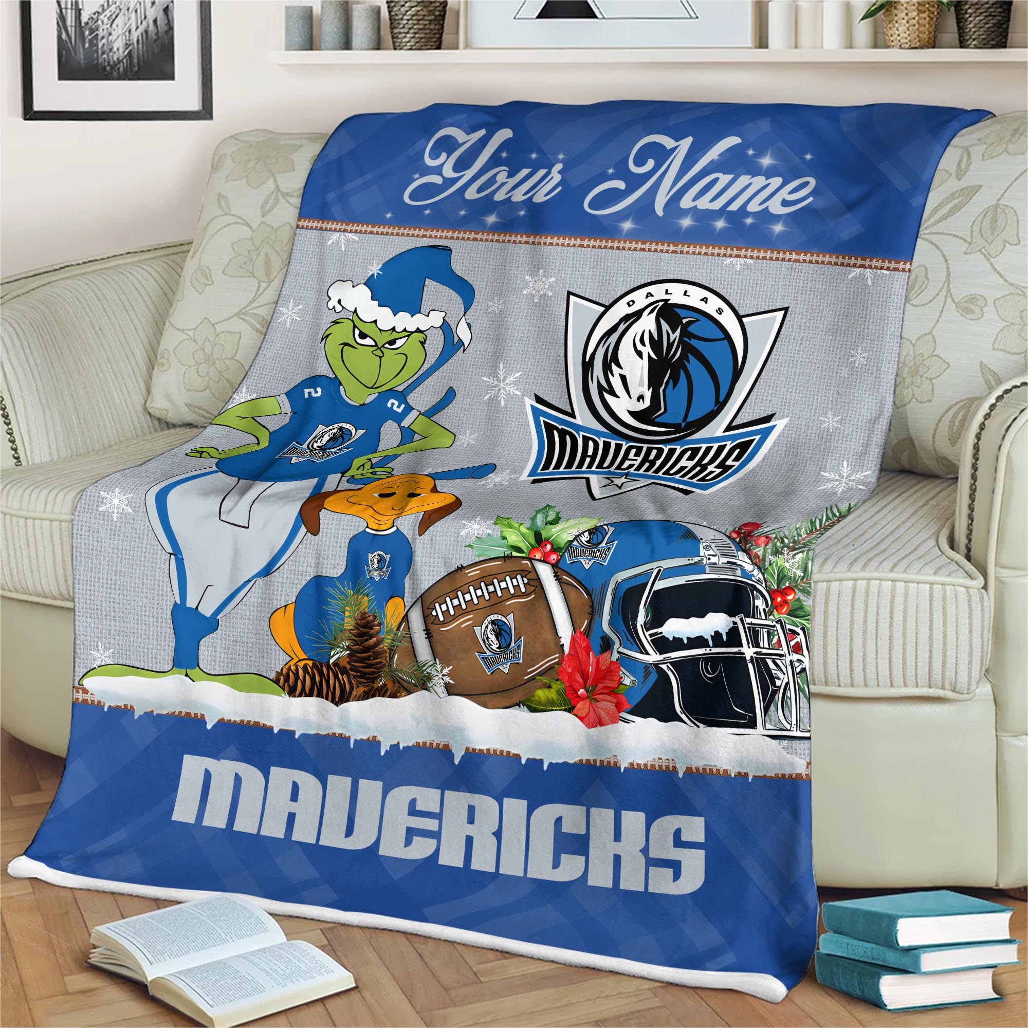Sportswearmerch Dallas Mavericks NBA x Grinch Christmas Fleece Blanket For Fan