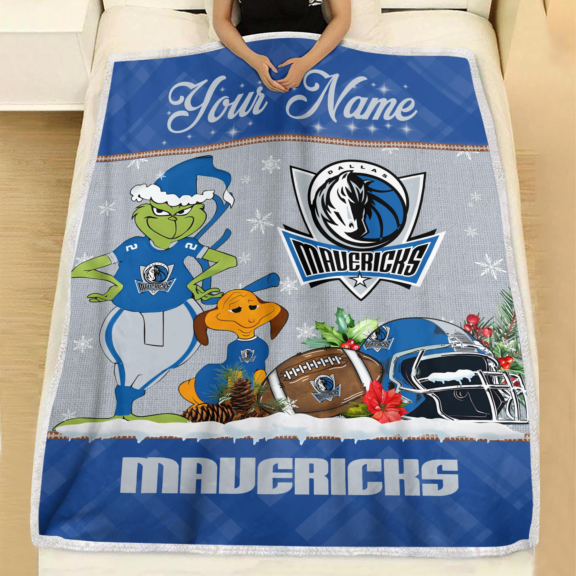 Sportswearmerch Dallas Mavericks NBA x Grinch Christmas Fleece Blanket For Fan