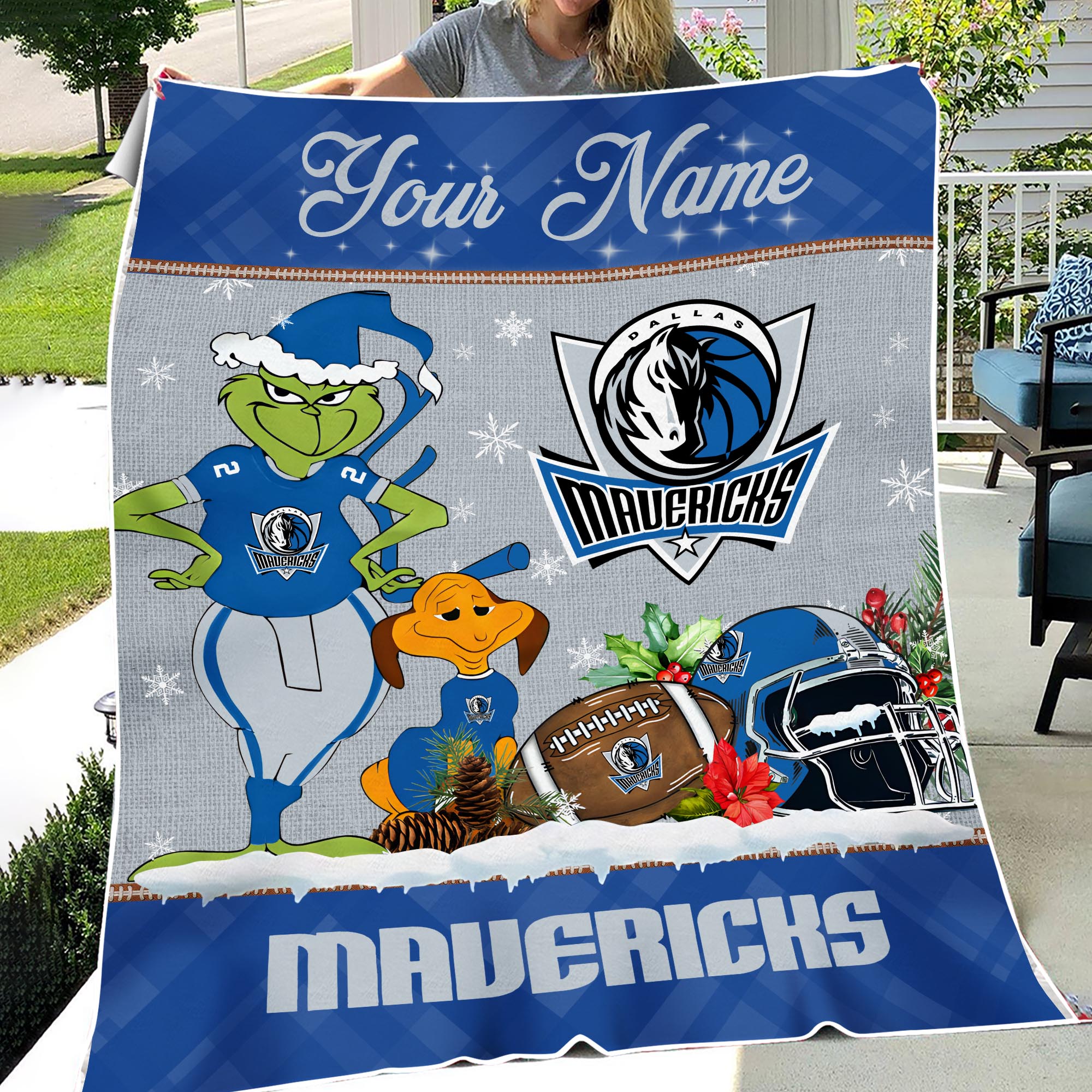 Sportswearmerch Dallas Mavericks NBA x Grinch Christmas Fleece Blanket For Fan