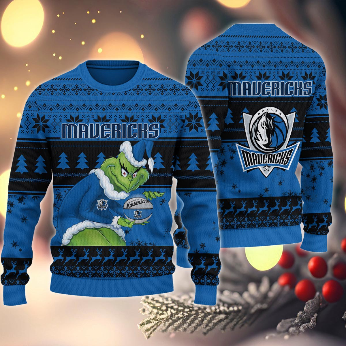 Sportswearmerch Dallas Mavericks NBA x Grinch Christmas Ugly Sweater For Fans