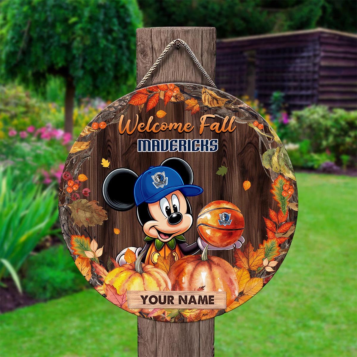 Sportswearmerch Dallas Mavericks NBA x Mickey Round Wooden Sign For Fan