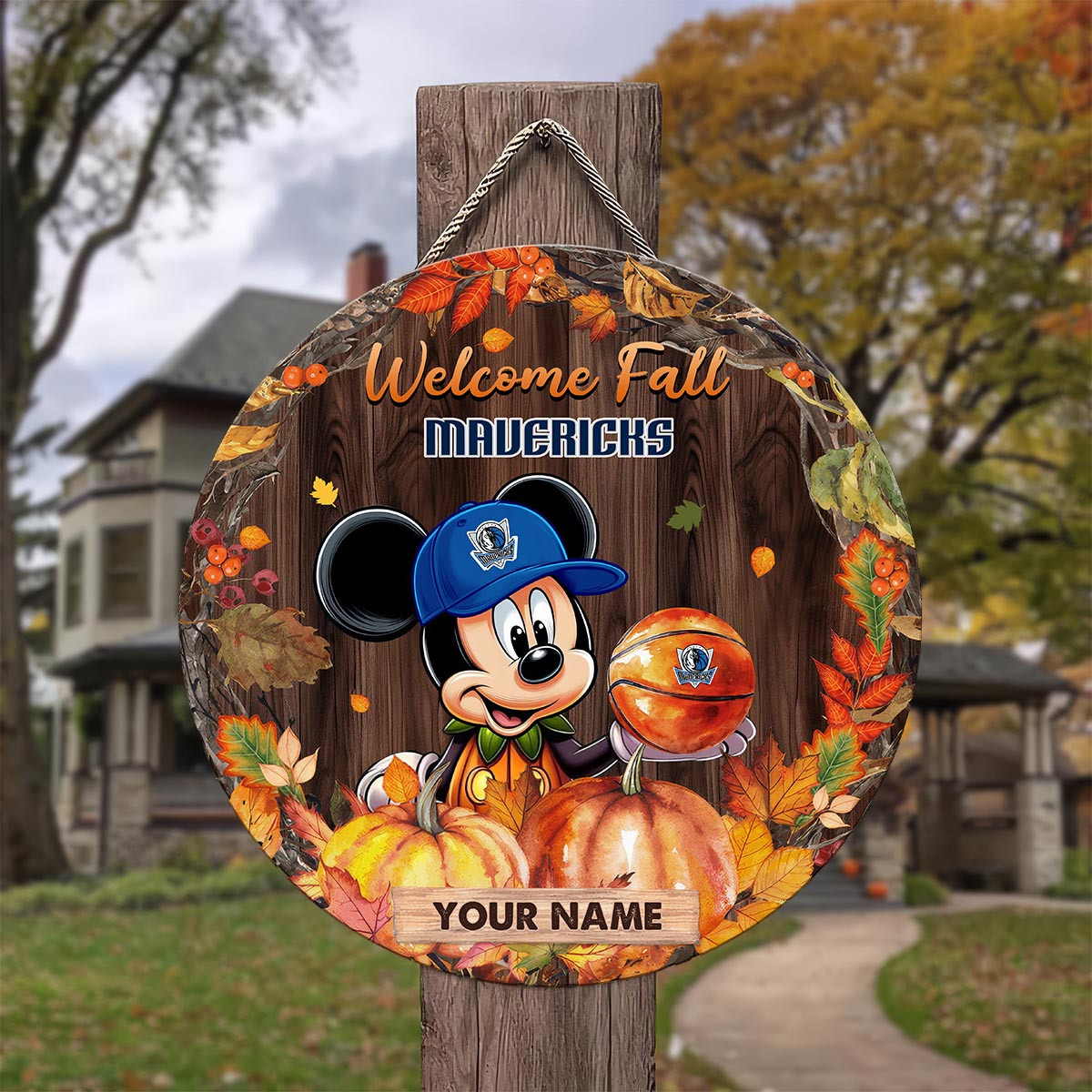 Sportswearmerch Dallas Mavericks NBA x Mickey Round Wooden Sign For Fan