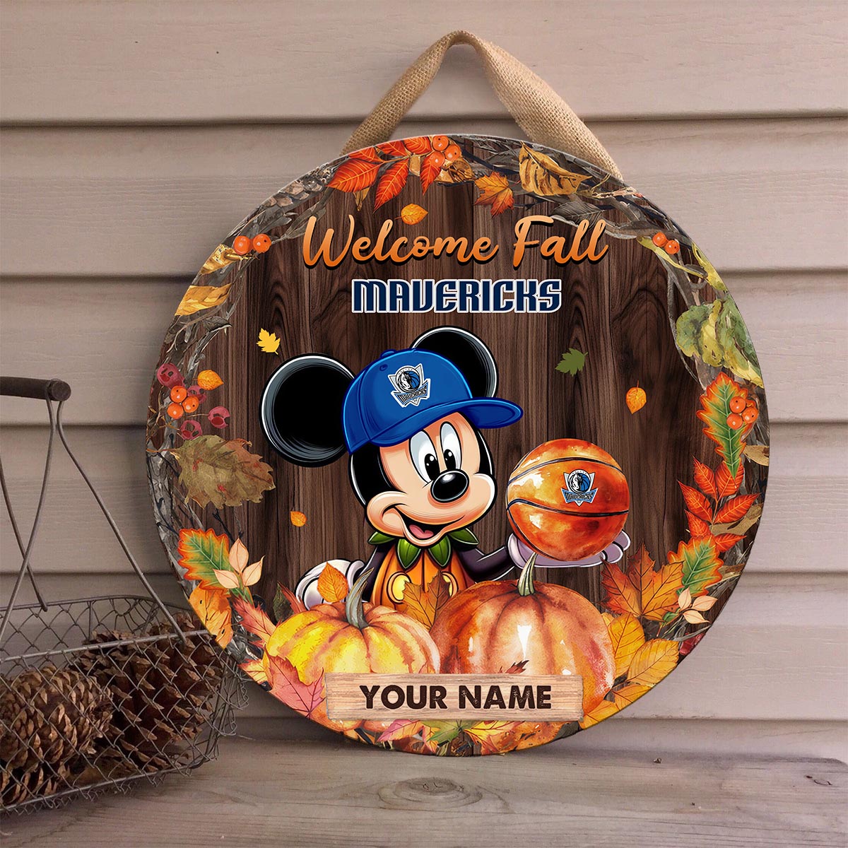 Sportswearmerch Dallas Mavericks NBA x Mickey Round Wooden Sign For Fan