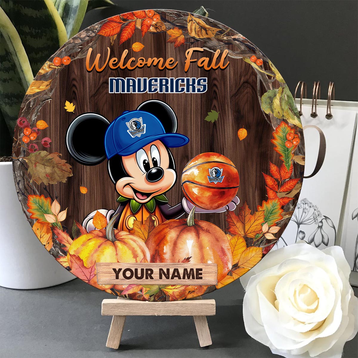 Sportswearmerch Dallas Mavericks NBA x Mickey Round Wooden Sign For Fan
