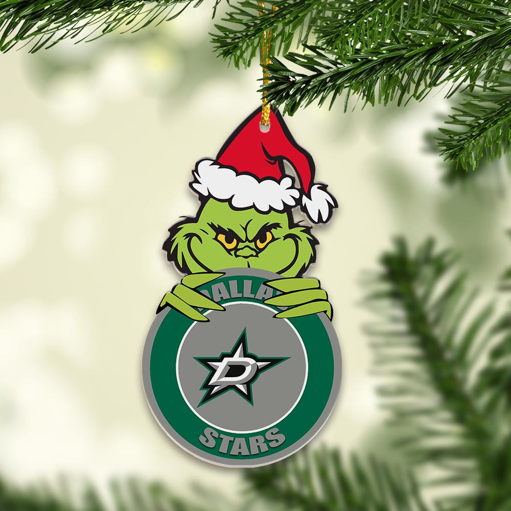 Sportswearmerch Dallas Stars NHL x Grinch Christmas Acrylic Ornament For Fans