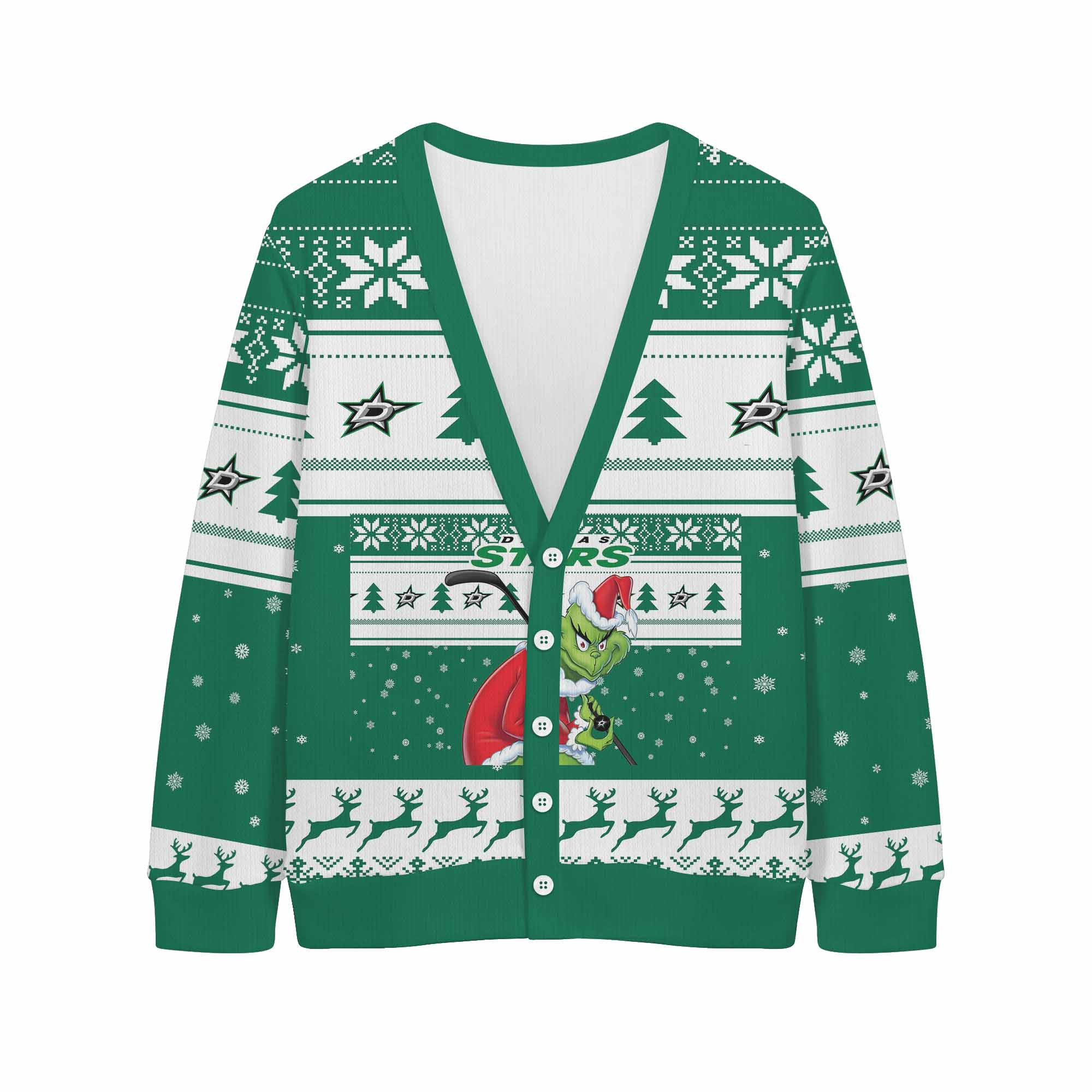 Sportswearmerch Dallas Stars NHL x Grinch Christmas Cardigan For Fan