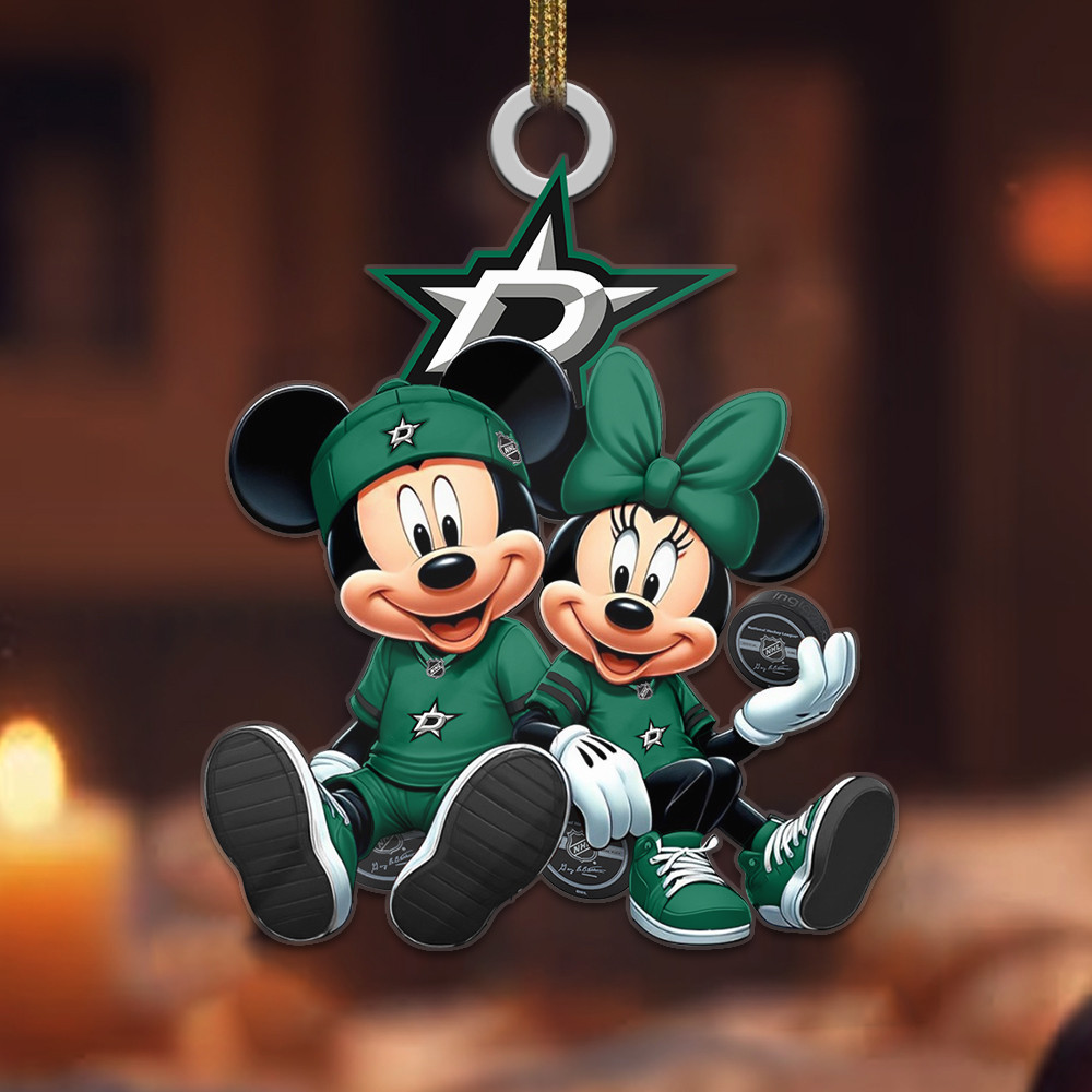 Sportswearmerch Dallas Stars NHL x Mickey and Minnie Mouse Personalized Acrylic Ornament For Fans