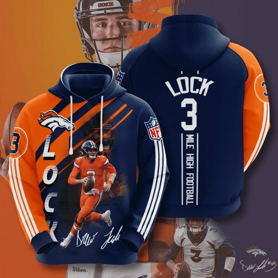 Sportswearmerch Denver Broncos NFL Drew Lock Navy Personalized Hoodie For Fan