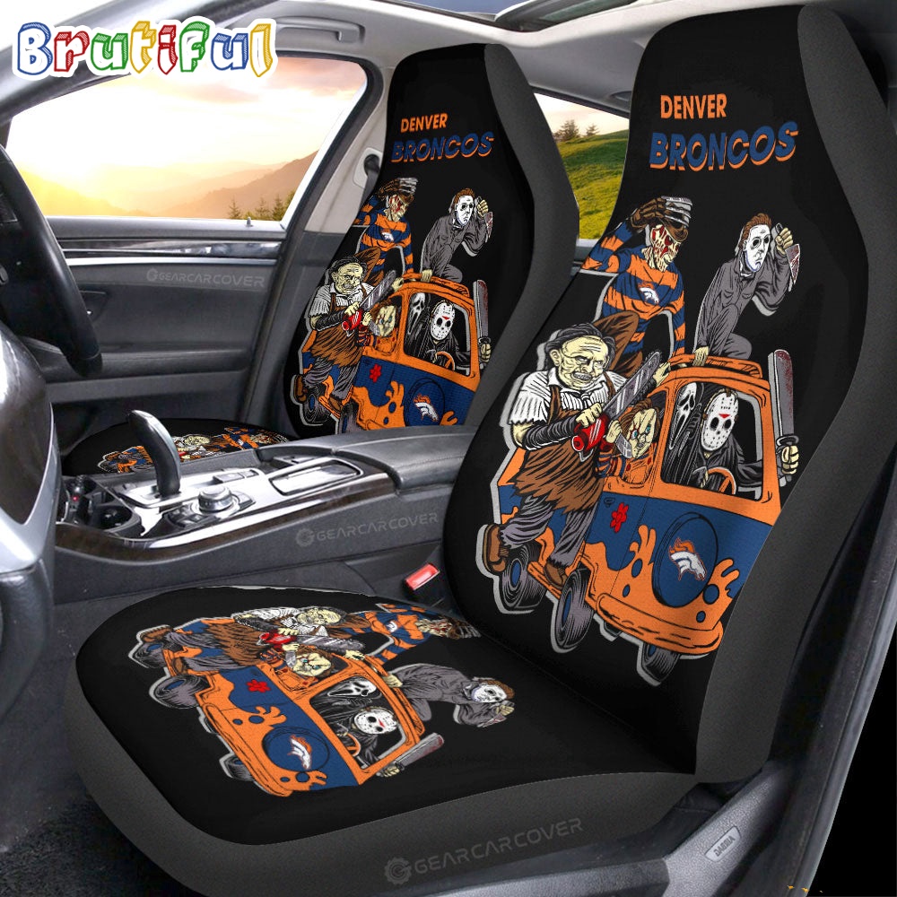 Sportswearmerch Denver Broncos NFL Horror Characters Essential Halloween Car Seat Covers For Fan