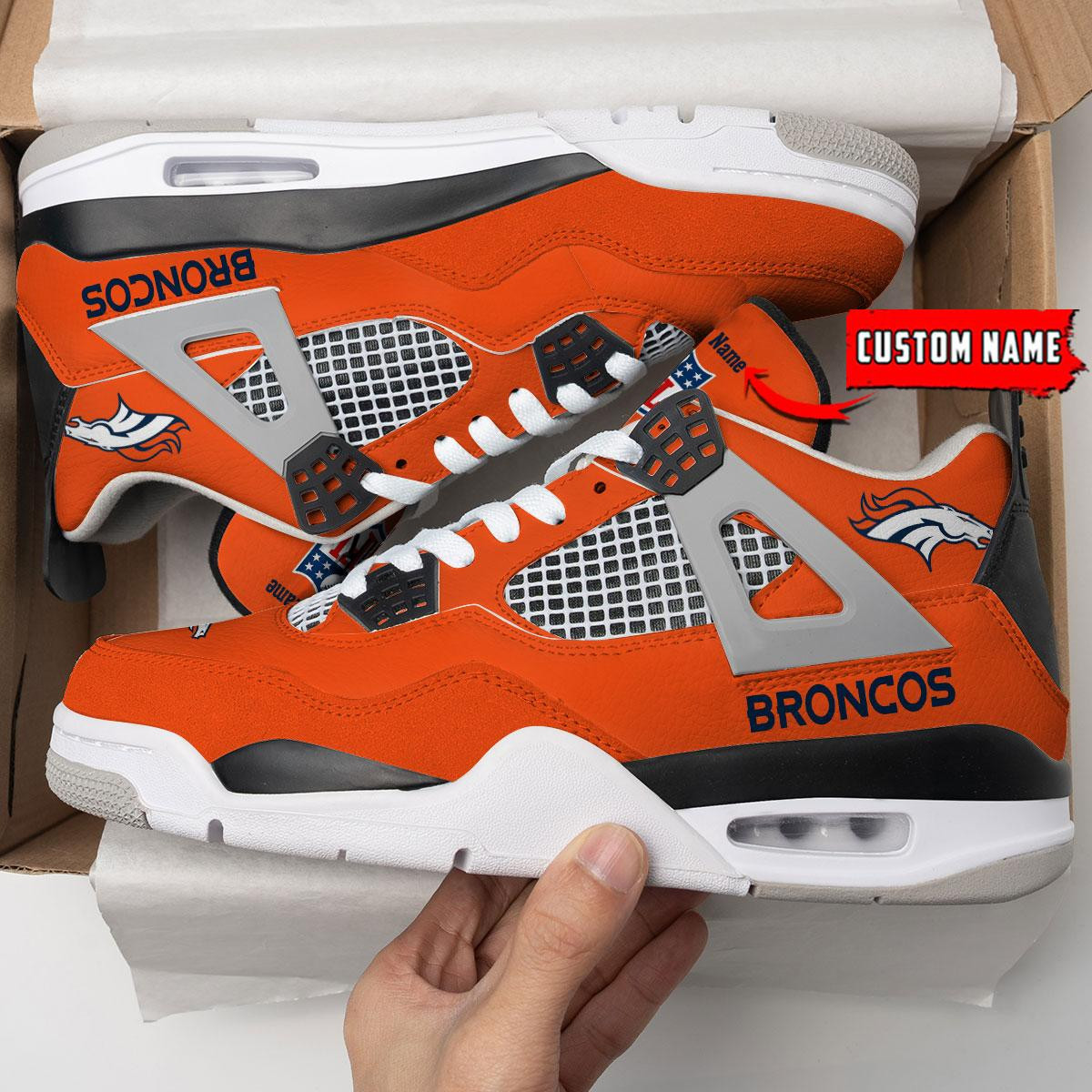 Sportswearmerch Denver Broncos NFL Personalized Air Jordan 4 AJ4 Sneakers Shoes For Men And Women