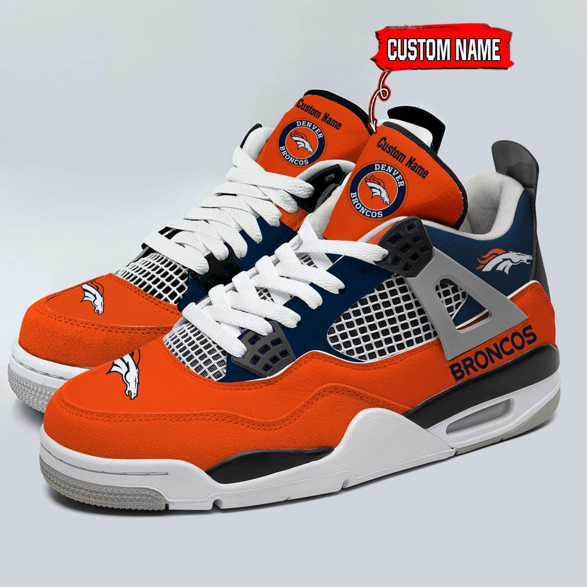 Sportswearmerch Denver Broncos NFL Personalized  AJ4 Sneakers Shoes For Men And Women