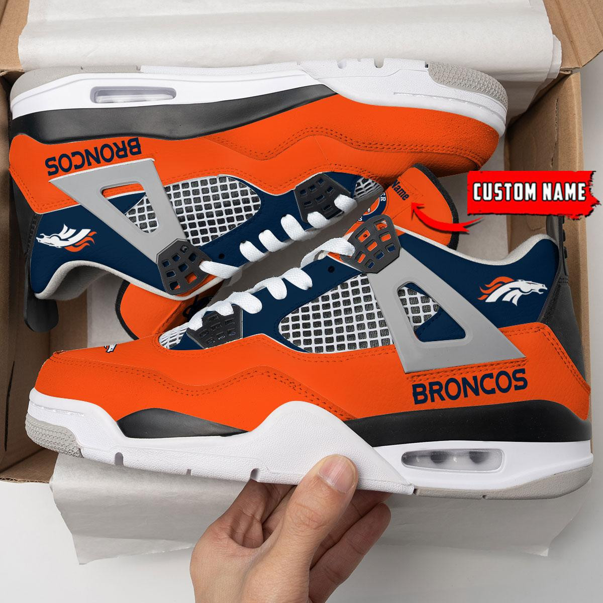 Sportswearmerch Denver Broncos NFL Personalized Air Jordan 4 SnAJ4 Sneakers Shoes For Men And Women