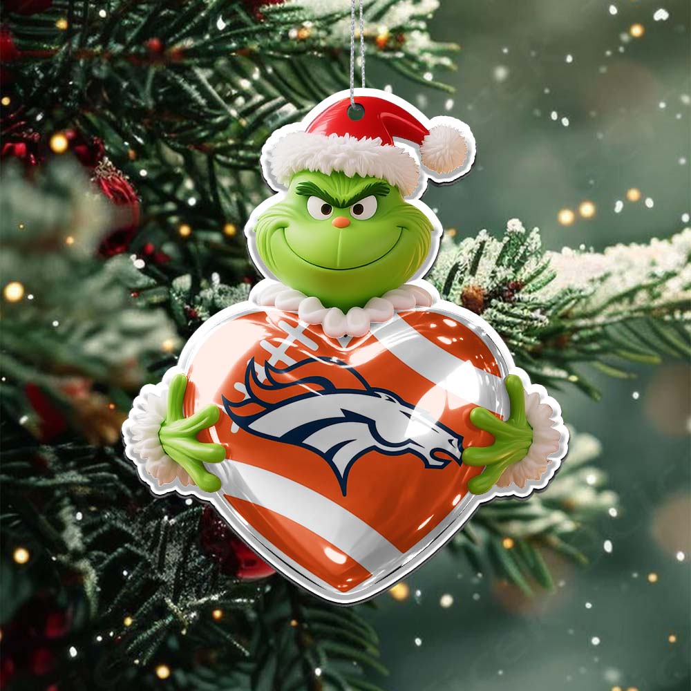 Sportswearmerch Denver Broncos NFL The Grinch x Christmas Acrylic Ornament Gift For Fan