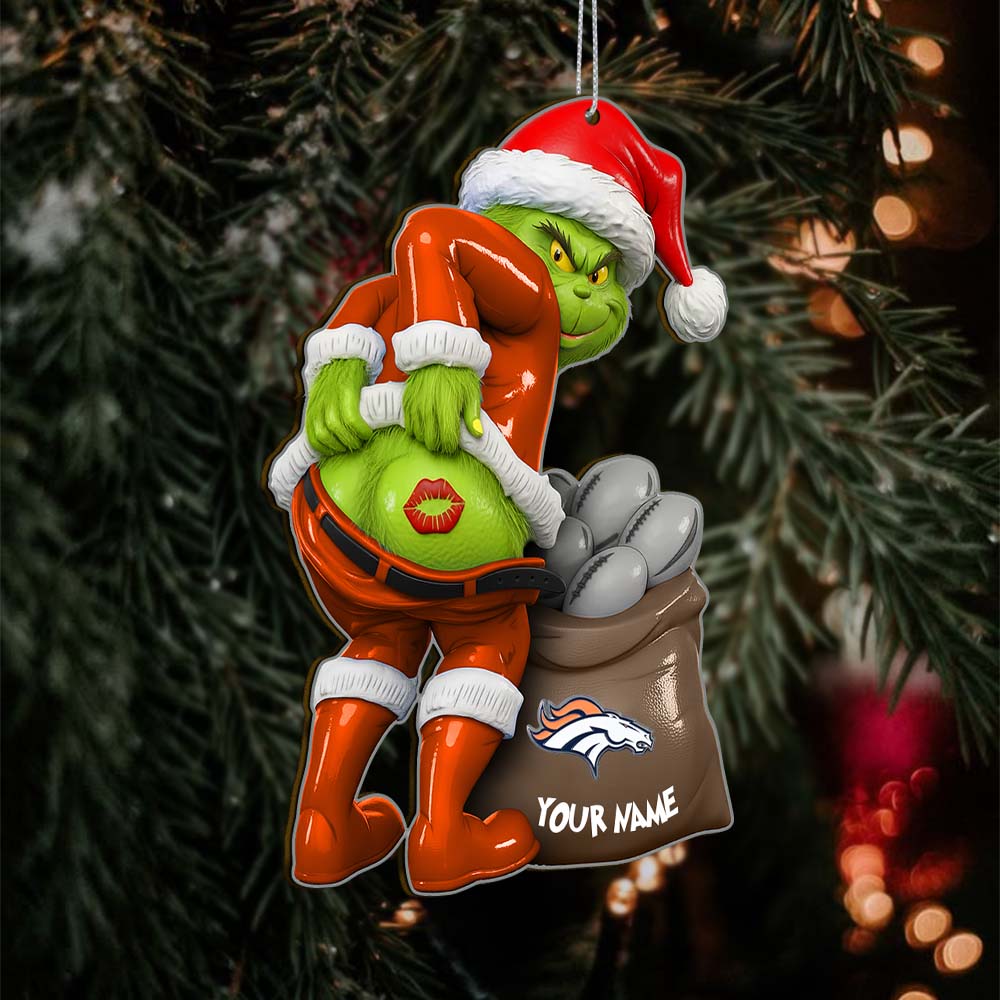 Sportswearmerch Denver Broncos NFL The Grinch x Christmas Acrylic Ornament Gift For Fan