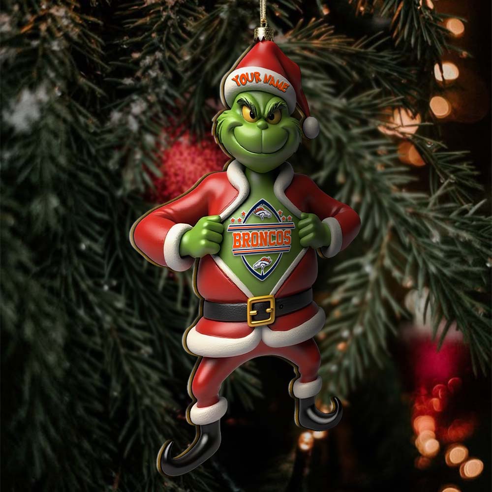 Sportswearmerch Denver Broncos NFL The Grinch x Christmas Acrylic Ornament Gift For Fan