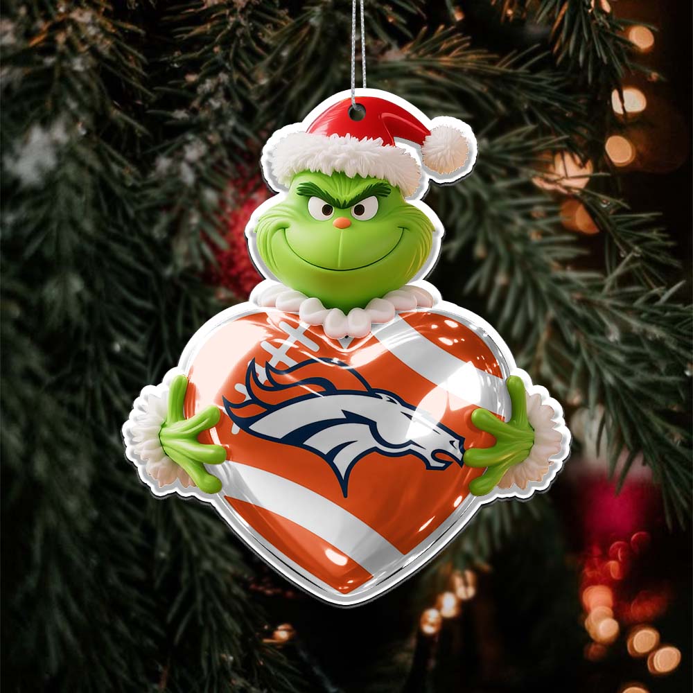 Sportswearmerch Denver Broncos NFL The Grinch x Christmas Acrylic Ornament Gift For Fan