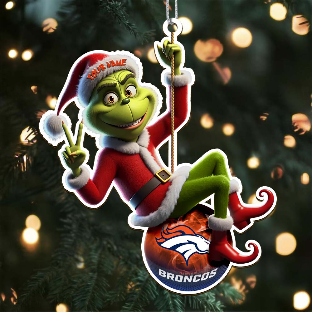 Sportswearmerch Denver Broncos NFL The Grinch x Christmas Acrylic Ornament Gift For Fan