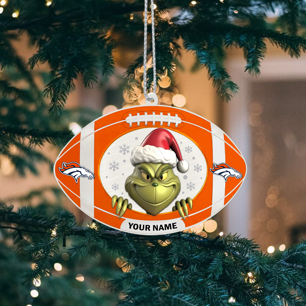 Sportswearmerch Denver Broncos NFL The Grinch x Christmas Acrylic Ornament Gift For Fan