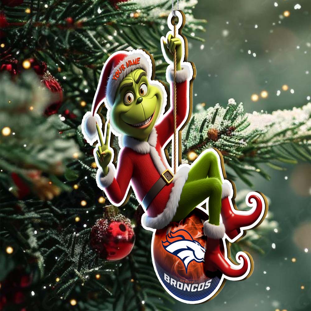 Sportswearmerch Denver Broncos NFL The Grinch x Christmas Acrylic Ornament Gift For Fan