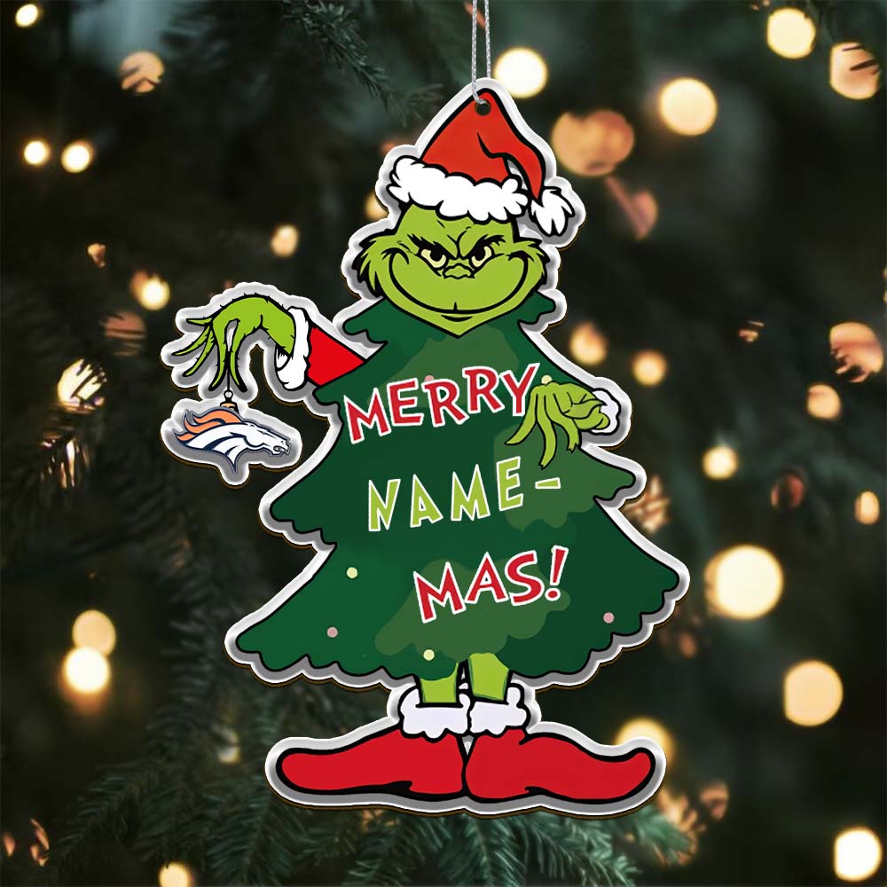 Sportswearmerch Denver Broncos NFL The Grinch x Christmas Acrylic Ornament Gift For Fan